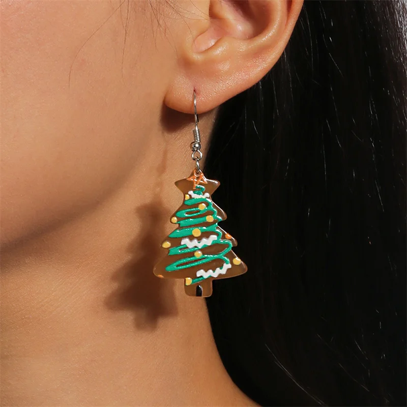 Leslie Acryl Niedliche Weihnachtsohrringe Weihnachtsmann Rentier Zuckerstange Schneemann Weihnachtsbaum Charm-Ohrringe Frohes Neues Jahr Schmuckgeschenke – Detail 5