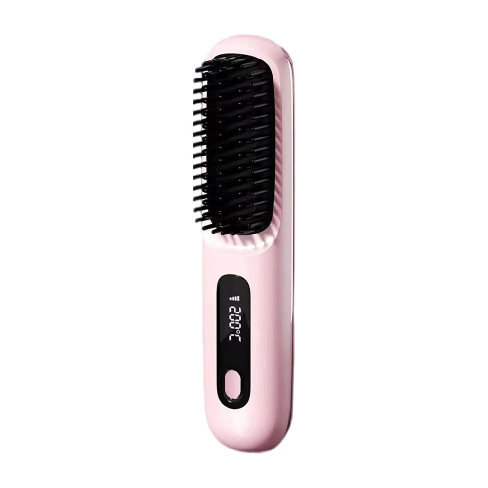 Cordless Ceramic Heated Hot Brush 3 Temp Settings 160-200C&deg; Rechargeable Travel Hair Straightener Portable Straightening Comb