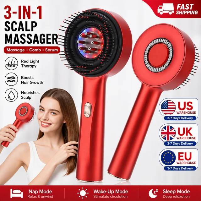 Electric Red Light Scalp Massage Comb, 3 Modes USB Rechargeable Hair Scalp Massager with 8 Roller Balls for Scalp Relaxation 1