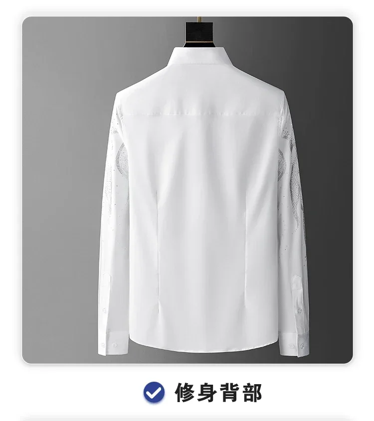 Description Picture 6 of itemLuxury Rhinestones Shirts for Men Solid Color Long Sleeve Casual Shirt Slim Social Party Tuxedo Business Formal Dress Shirts