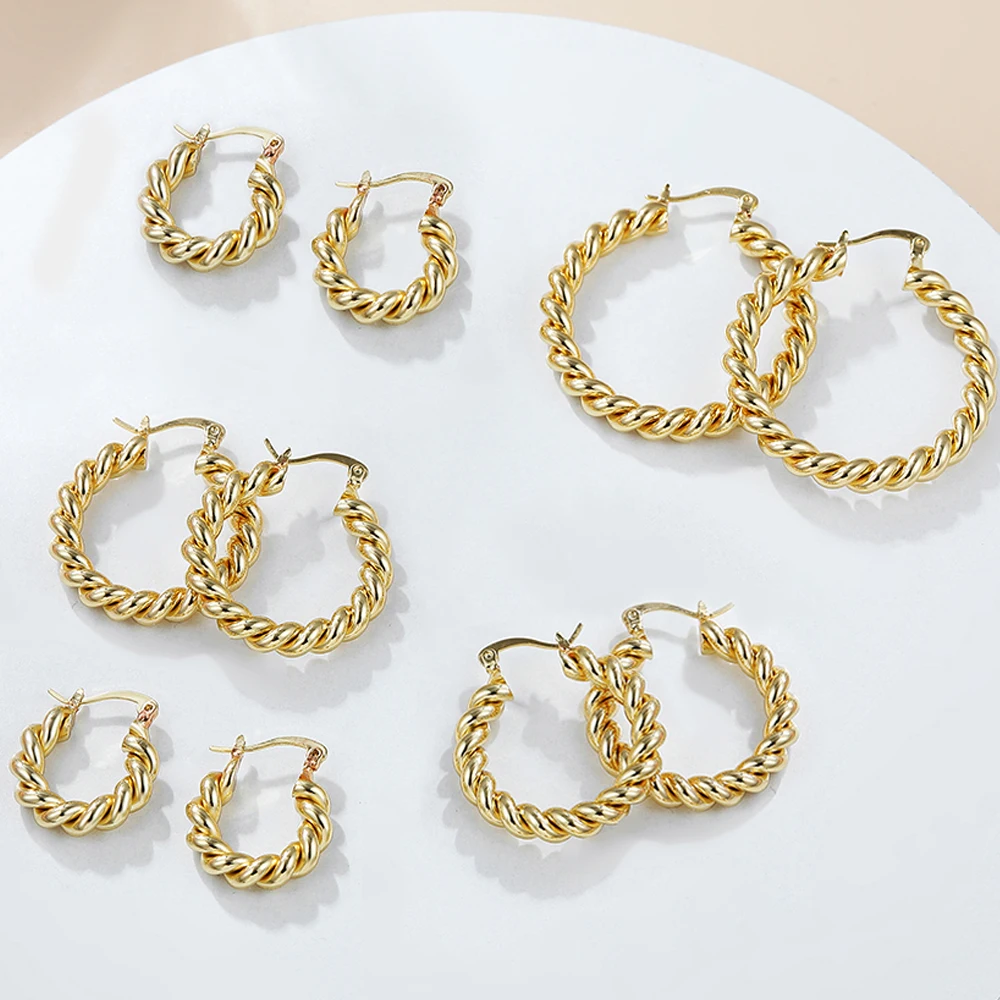 20/30/40mm Classics Punk Stainless Steel C Shape Twisted Hoop Earrings for Women 18K Gold Plated Circle Ear Buckle Wed Jewelry