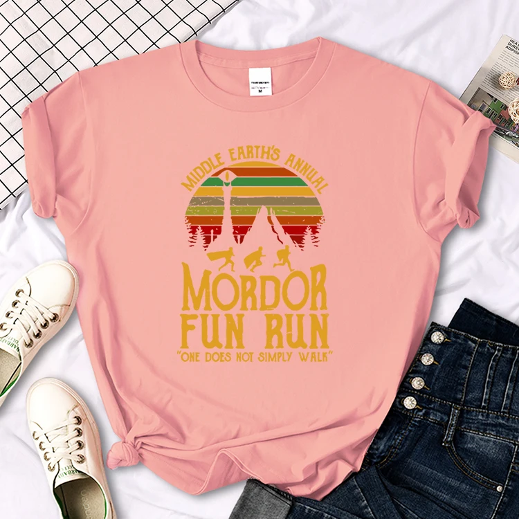 Middle Earth'S Annual Mordor Fun Run Print T-Shirt Essential Creativity Tshirts Trend Round Neck T-Shirts Hip Hop Trend T-Shirts