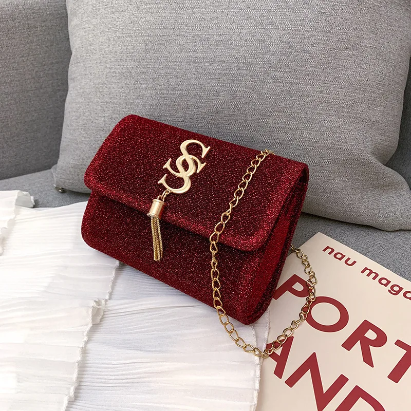 Sling Bag Red Glitter Clutch Bag Fashion Ladies Small Square Bags