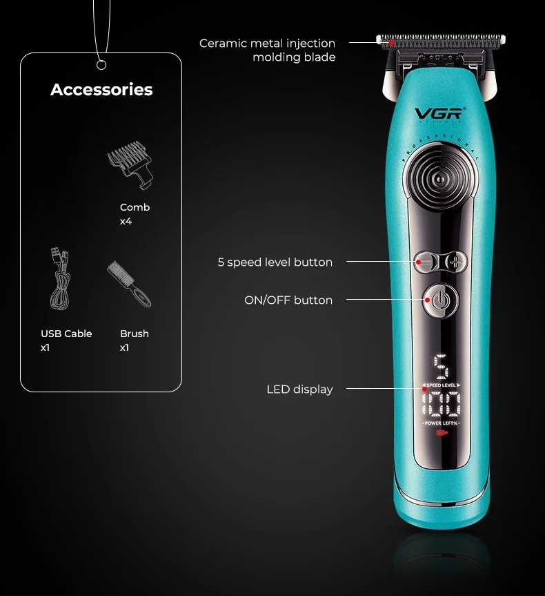 Trimmer Professional Hair Clipper 9000 RPM Barber Hair Cutting Machine Cordless