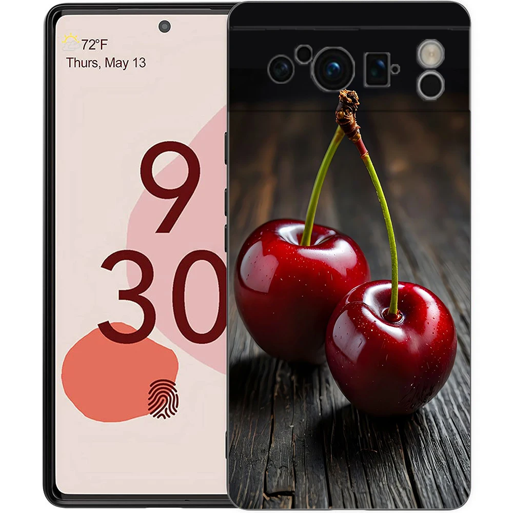 Elegant Red Cherry Shockproof TPU Phone Case - Soft Black Protective Cover