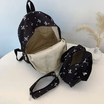 3Pcs Kawaii Nylon Backpack with Handbag & Pencil Case All-Match School Bag Bowknot Printed Cute Bowknot Backpack Trip Backpack 1