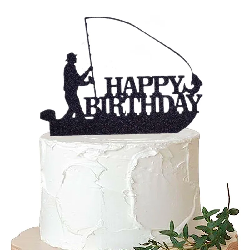 Fish Cake Topper Happy Birthday Sign Cake Decorations for Man Kids Boy  Fisherman Gone Fishing Themed Birthday Party Supplies - AliExpress