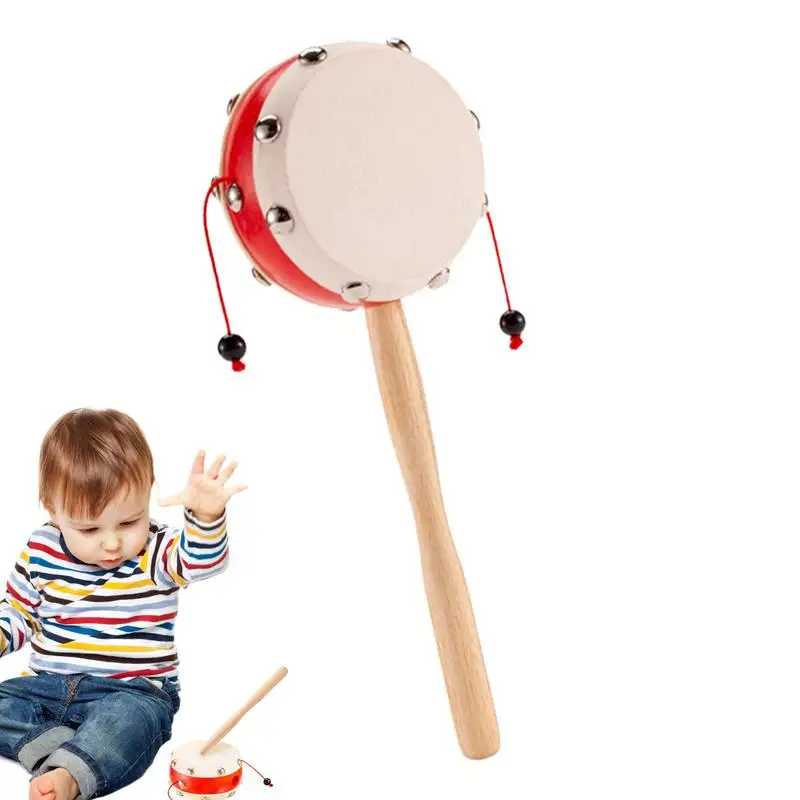 Rattle-drum Wooden Shaking Drum Handheld Musical Instruments for Baby Kid Child Toy wooden rattle drum