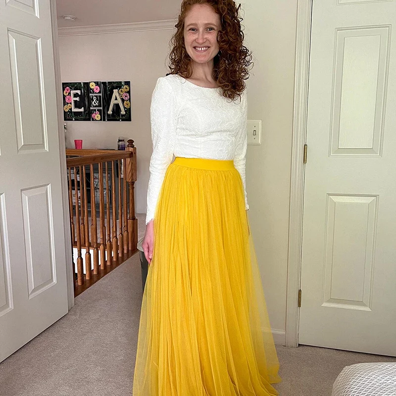 Gorgeous Yellow Tulle Long Party Skirts  For Women Modern High Street Style  Floor Length Puffy Skirt Lady Formal Wear solid color casual denim mini dress women short sleeve turn down collar street lady pencil dresses female summer sexy jean dress