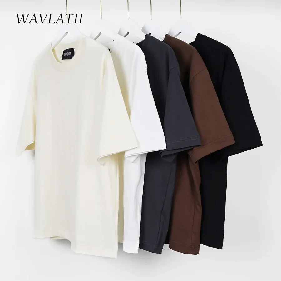 WAVLATII Summer T shirts for Women Brown Casual Female Korean Streetwear Tees Unisex Basic Solid Young Cool Tops
