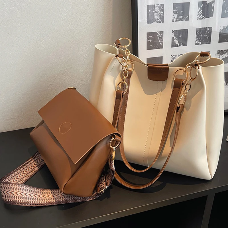 

2PCS/Set Shoulder Handbags Women PU Leather Composite Bags Fashion INS Design Small+Big Sizes Crossbody Bag Female Ladies Tote