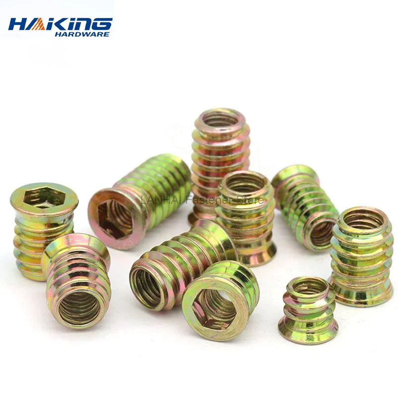 5/10/20 Pcs M6 M8 M10 Zinc Alloy Furniture Nuts Plated Carbon Steel Hex Nut Socket Drive Insert Nuts Threaded For Wood Furniture