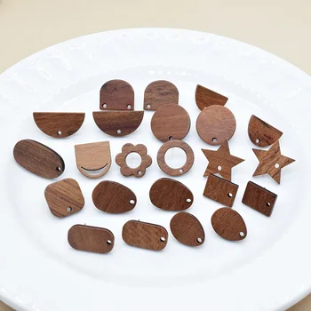스테인리스강 핀 목재 귀걸이 조사 결과, 원형 스퀘어 스타 드롭 타원형 귀걸이, DIY 귀걸이 베이스 액세서리 제작 공급, 10 개