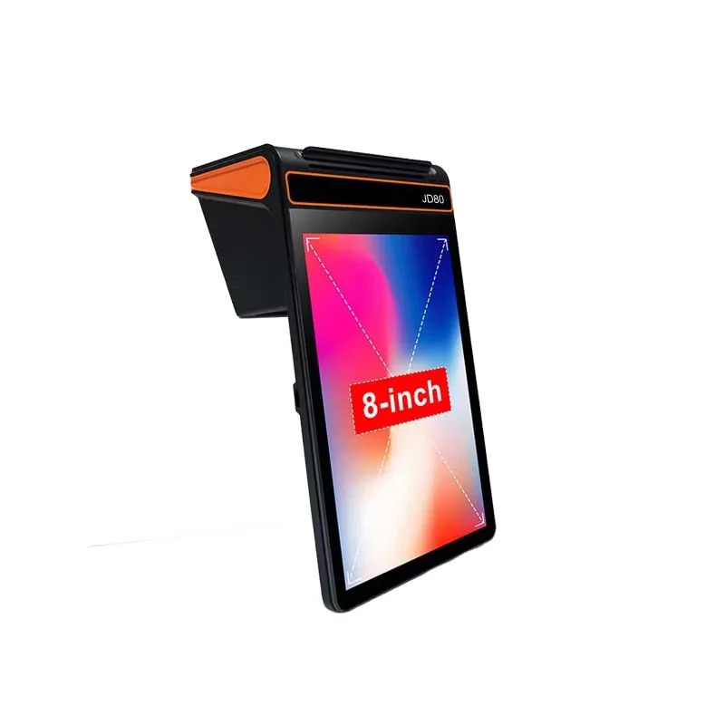 Desktop 8 inch Android 12 POS Terminal with 58/80mm Printer, 3G+16G Memory 4G WIFI BT Mobile POS, NFC 2D Scanner Cash Register