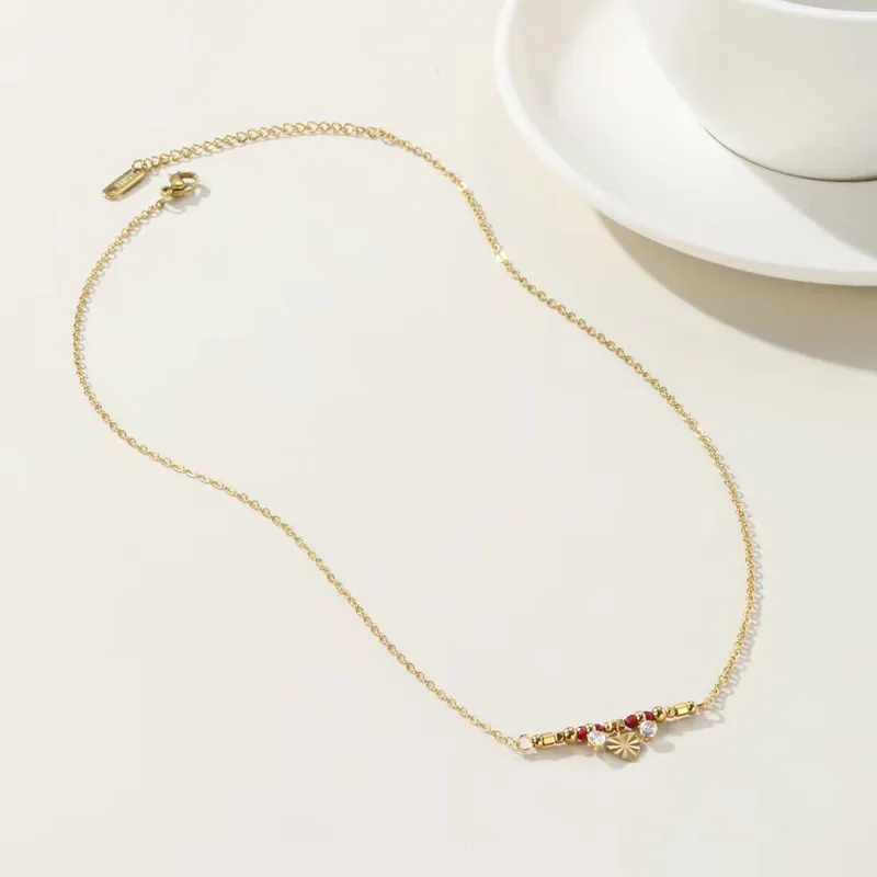 

Wholesale 5 Fashion one word Beaded Necklace Girl Ladies Romantic Gold-plated Titanium Steel Clavicle Chain Jewelry Gift