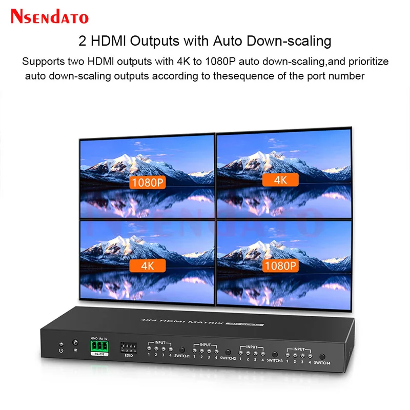 LKV424 4K 60Hz HDR HDMI True Matrix Switch 4 in 4 out UHD HDMI Matrix Switcher Splitter Selector 4x4 with RS232 EDID For TV PC