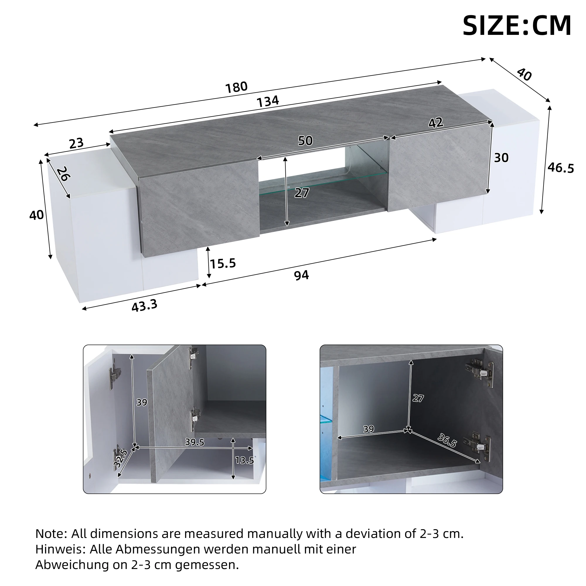 180 * 40 * 46,5 cm einfacher weißer und grauer TV-Schrank, Lowboard-TV-Schrank, geeignet für Wohnzimmer-TV-Schränke mit 60/65/70-Zoll-Fernsehern – Detail 7