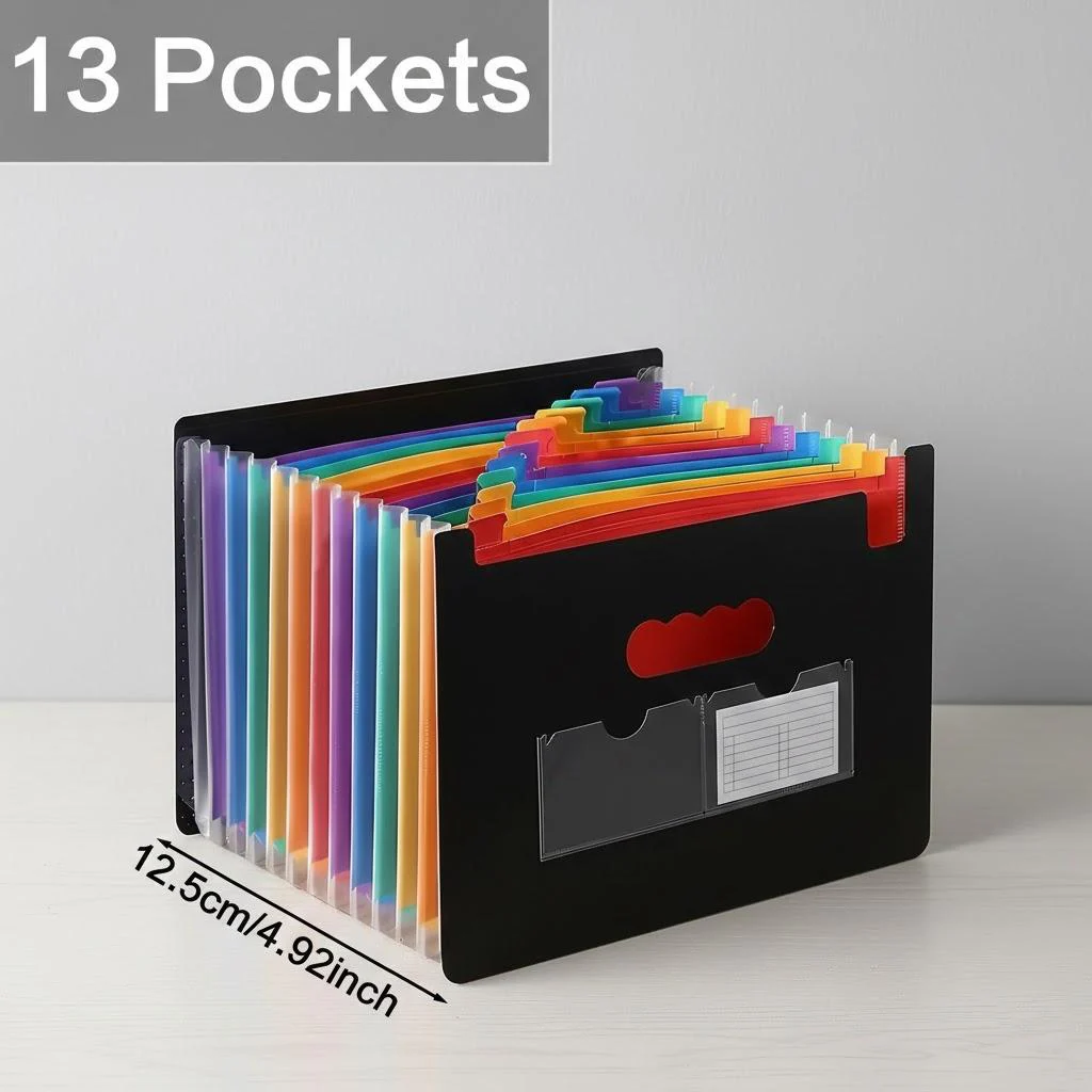 Organizzatore per documenti a fisarmonica con 13 griglie e 25 scomparti, chiusura a tre lati con alette, resistente e impermeabile, ideale per ufficio._voghion.com