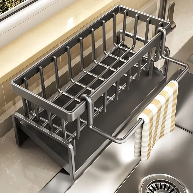 Stainless Steel Sponge Holder for Kitchen Sink – Self-Draining Organizer 4