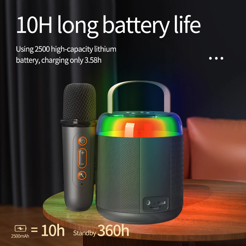 Basix sound speaker Mini Portable Microphone Audio integrated Microphone Home singing Karaoke Family Wireless BT Outdoor Portab