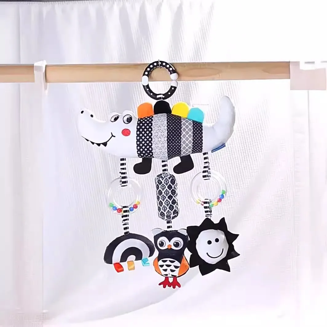 Baby stroller black and white pendants, wind chimes, newborn bed bells, bed hanging toys, baby car puzzle toys 4