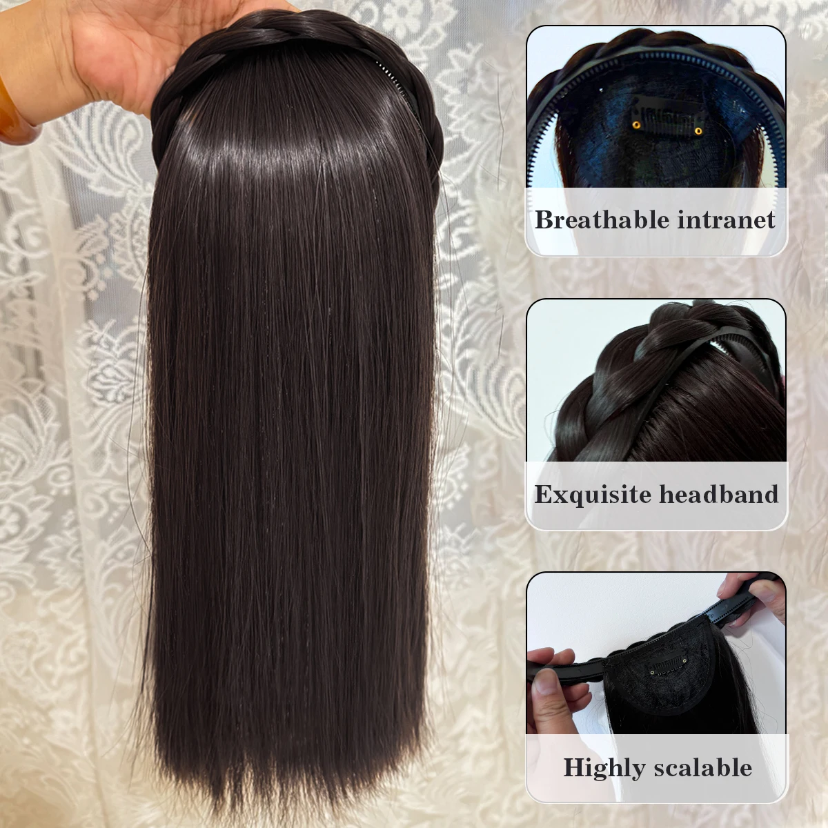 DUTRIEUX Synthetic Topper wig natural twist braids braids women's natural replacement block straight hair black brown hair extensions,hair toppers