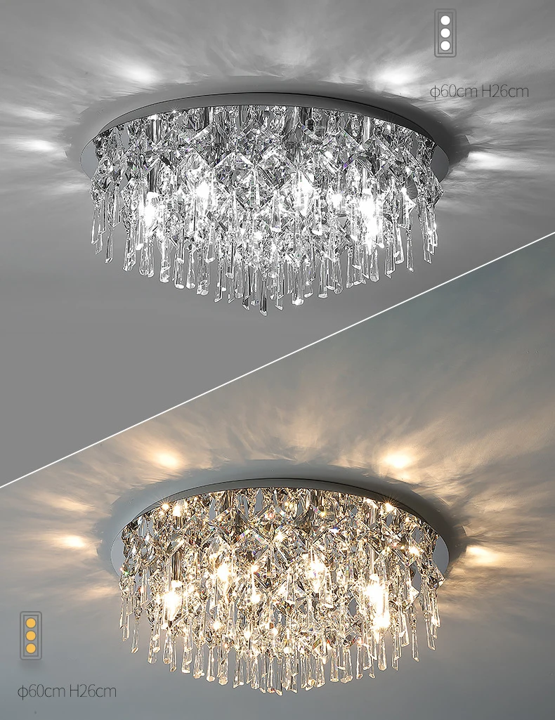 Luxury Modern Bedroom K9 Crystals E14 Ceiling Lamp Chrome Steel Led Ceiling Lights Art Deco Indoor Lighting Fixtures Lamp