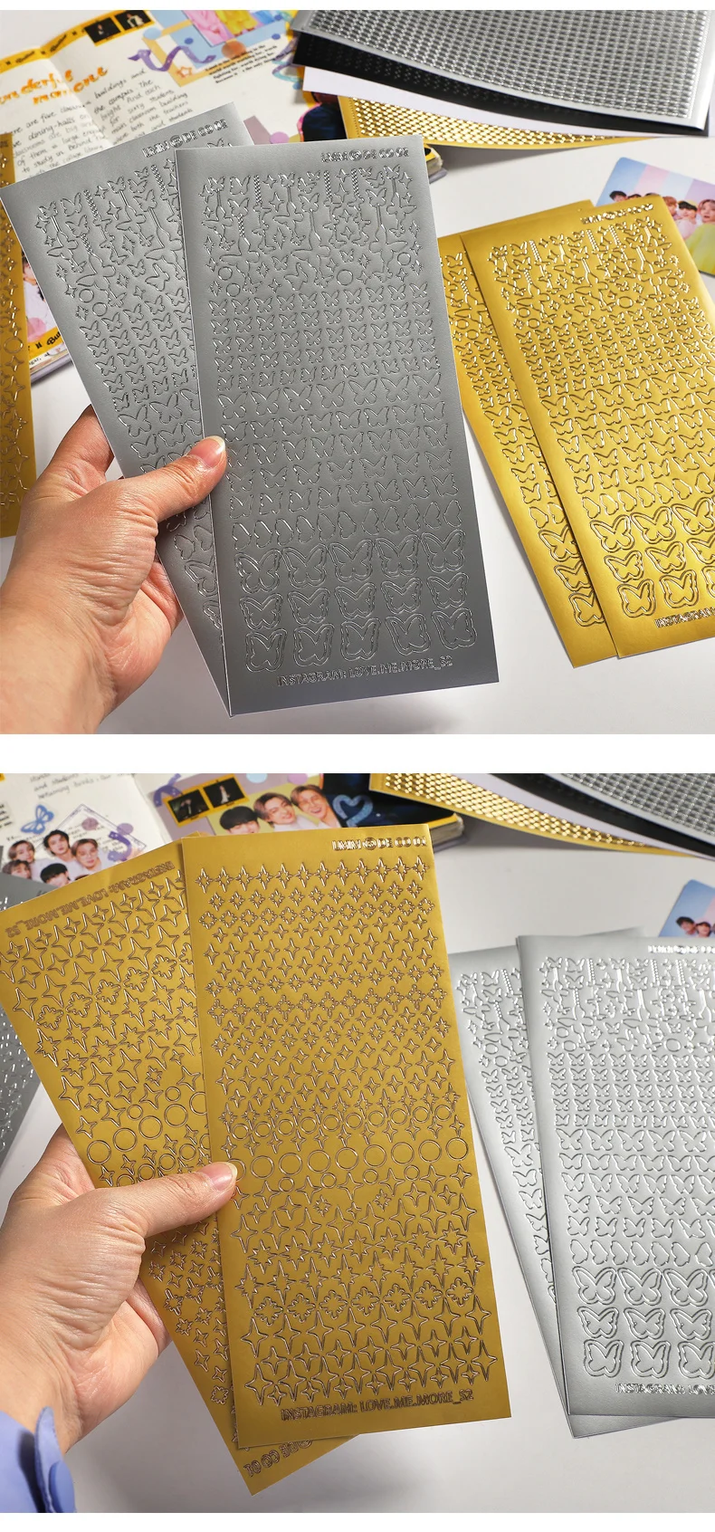 JIANWU 2 Pack/set Simple Bronzing Hot Silver PVC Goo Card Decor Sticker Creative DIY Handbook Scrapbook Collage Stationery