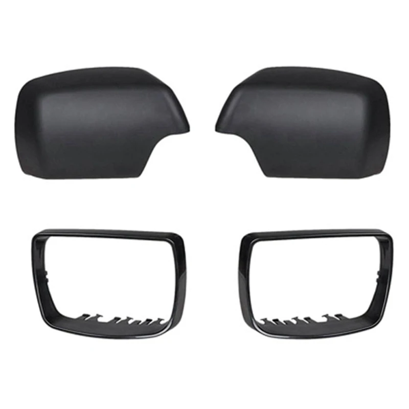 

1Pair Car Black Rearview Mirror Cover Shell Side Mirror Caps With Frame Replacement For-BMW E53 X5 2000-2006