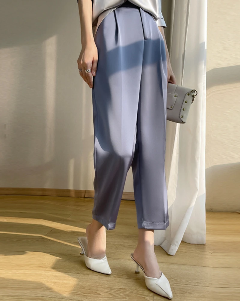 

2023 new loose straight thin wide leg pants with pure silk color, fashionable high-waist casual trousers