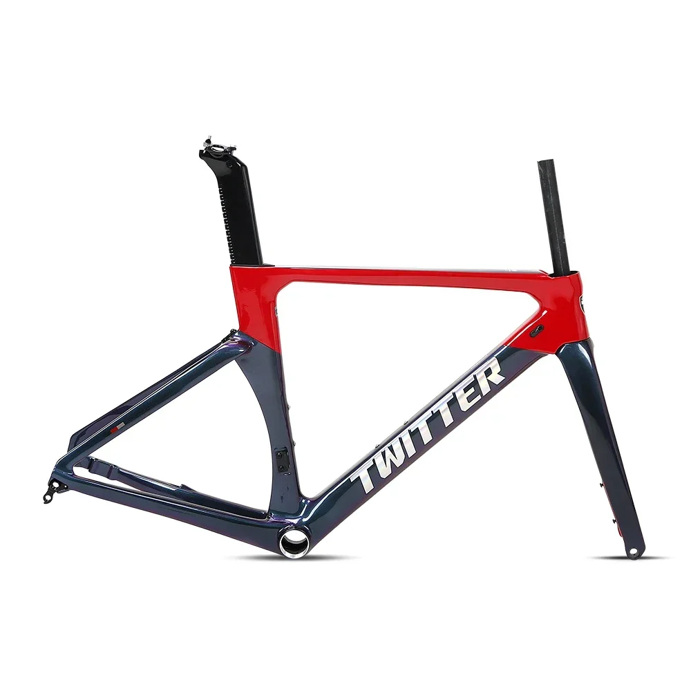 

TWITTER Holographic color New AURORA road bike frame 700*25c thru alxe 12*142mm disc brake aero carbon racing road bike frameset