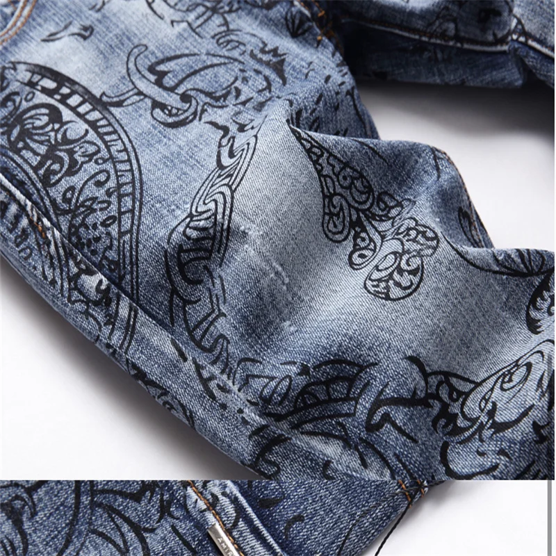 EH·MD® Embroidered Cartoon Printed Men's Jeans High-End Italian Style Soft Casual Cotton Elastic 3D Portrait Autumn And Winter23