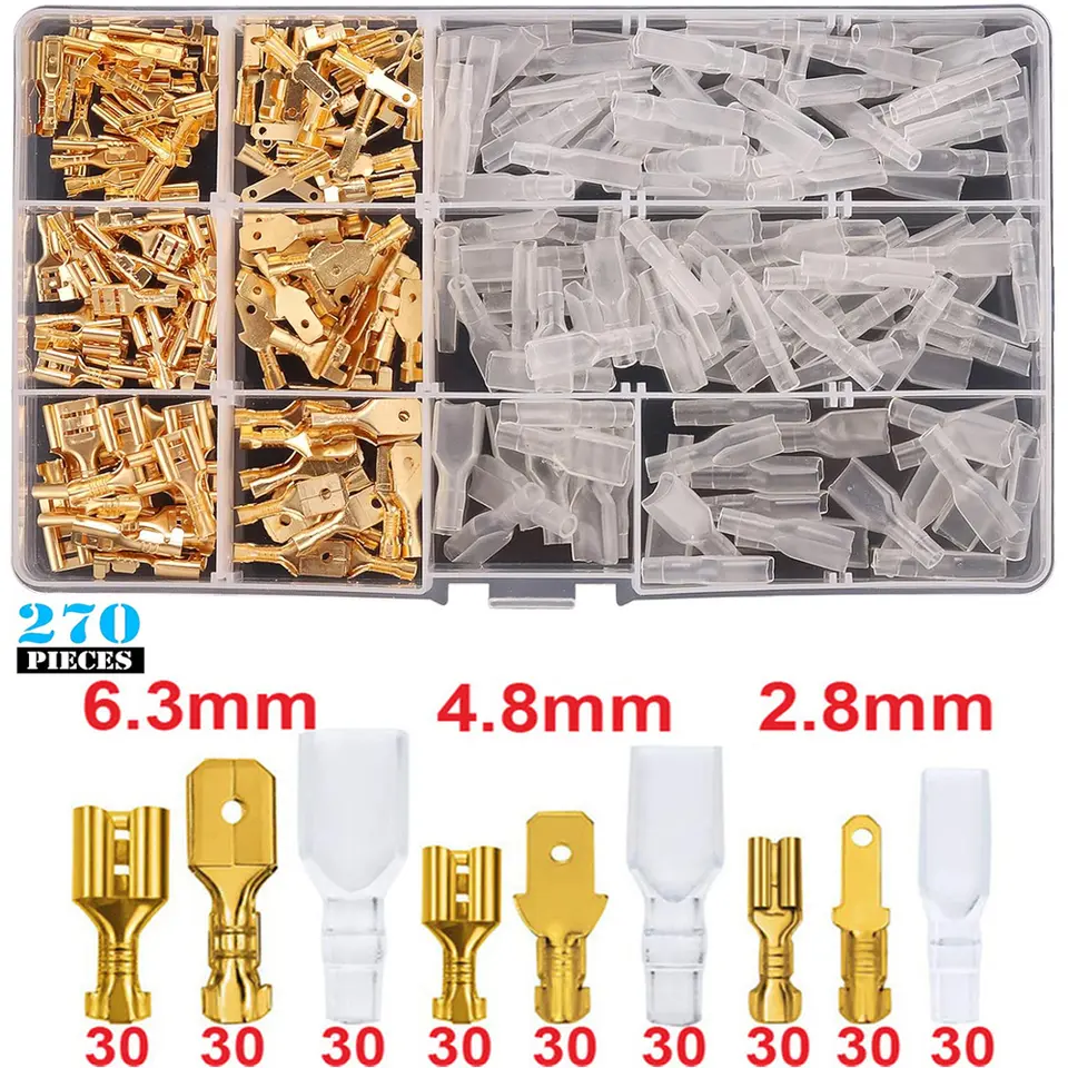 Electrical Crimp Terminals 270PCS - 2.8mm-4.8mm-6.3mm Insulated Spade Connectors Male Female Assorted Kit for Vehicle DIY image 7