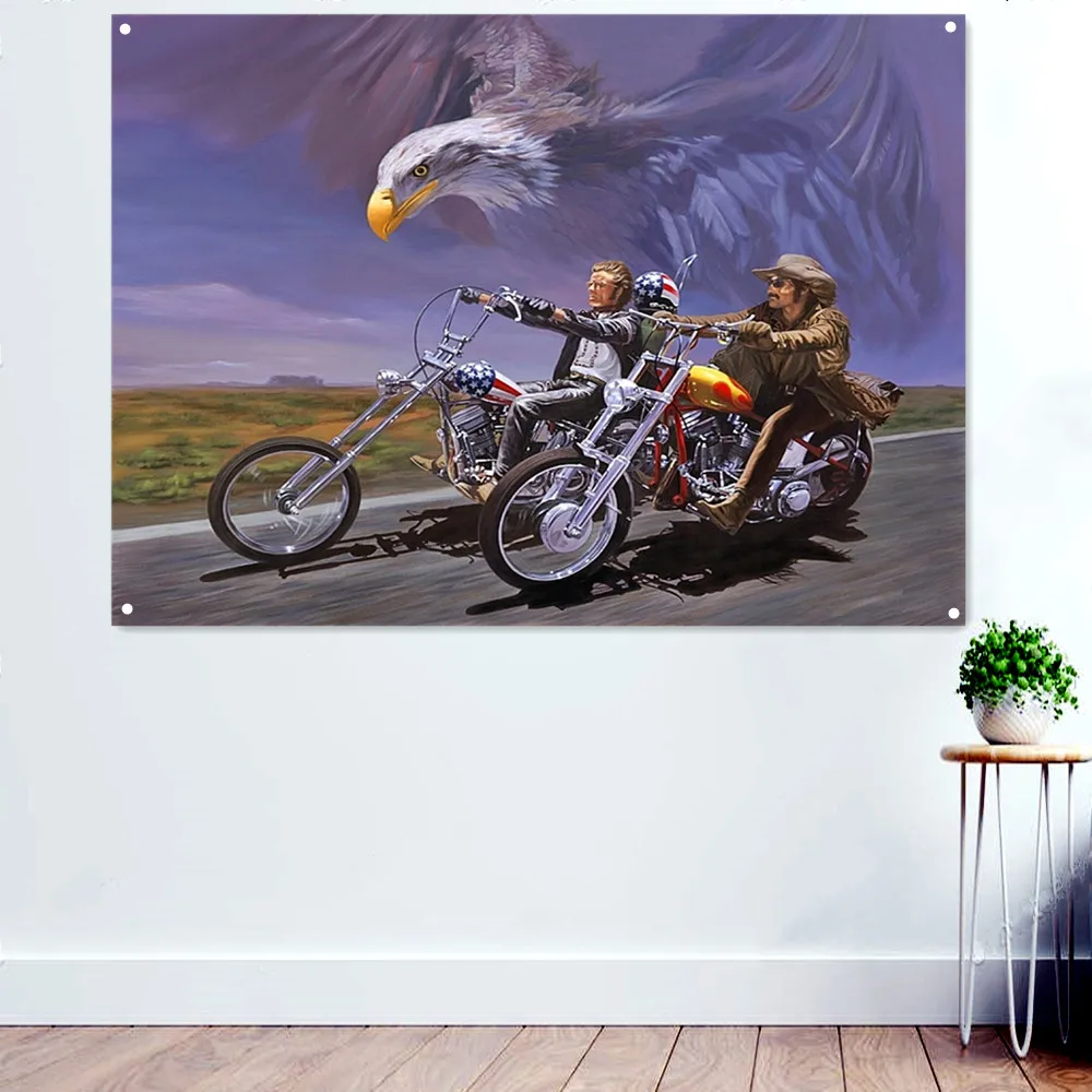 Easy Rider Eagle Motorcycle Wall Paintings Repair Shop Garage Home Banner Decorativo E Poster Stampe Hanging Flag Gift For Man