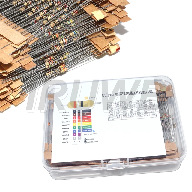 640pcs 64 Values 1R - 10MR 0.125W 1/8W 5% Carbon Film Resistors Assorted Kit Set