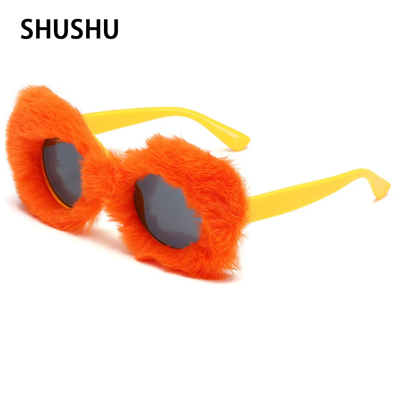 

B99 2022 New Plush Y2K Round Sunglasses for Women Personalized Party Decoration for Men Oval Around Plush Glasses