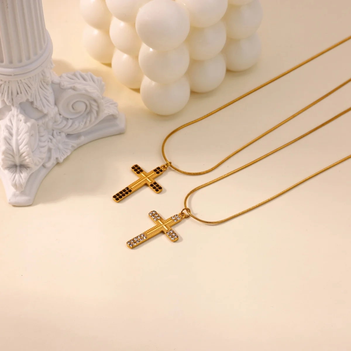Zircon Cross Amulet Pendant Necklaces For Women Men 316L Stainless Steel