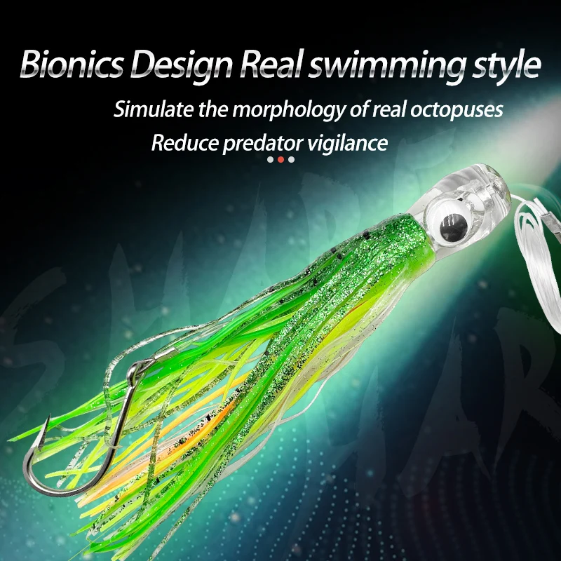 16cm Trolling Octopus Lure - Rigged With Leader For Mahi, Marlin, Tuna - Deep Sea Fishing Lure (45g)