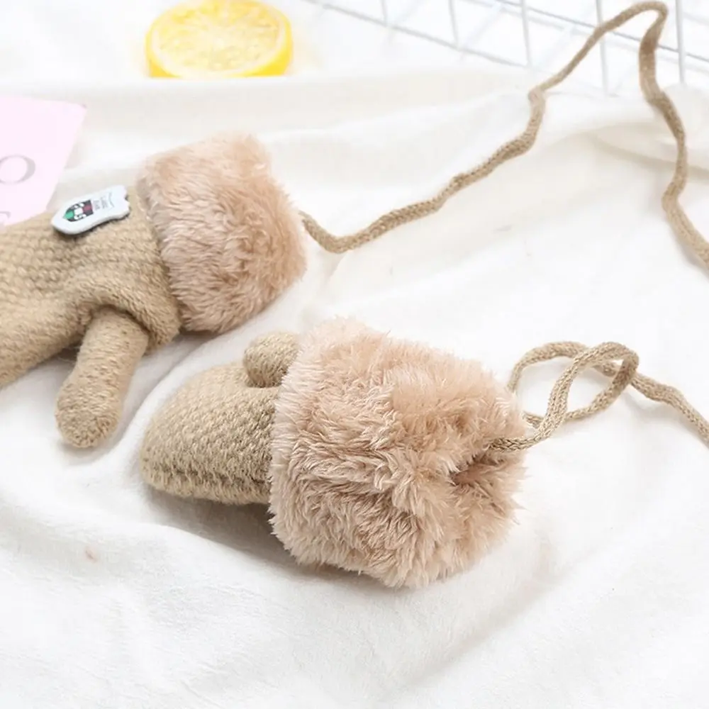 Winter Soft Plush Kids Gloves Cute Knitted Mittens Thick Warm For 2-9 years old 3