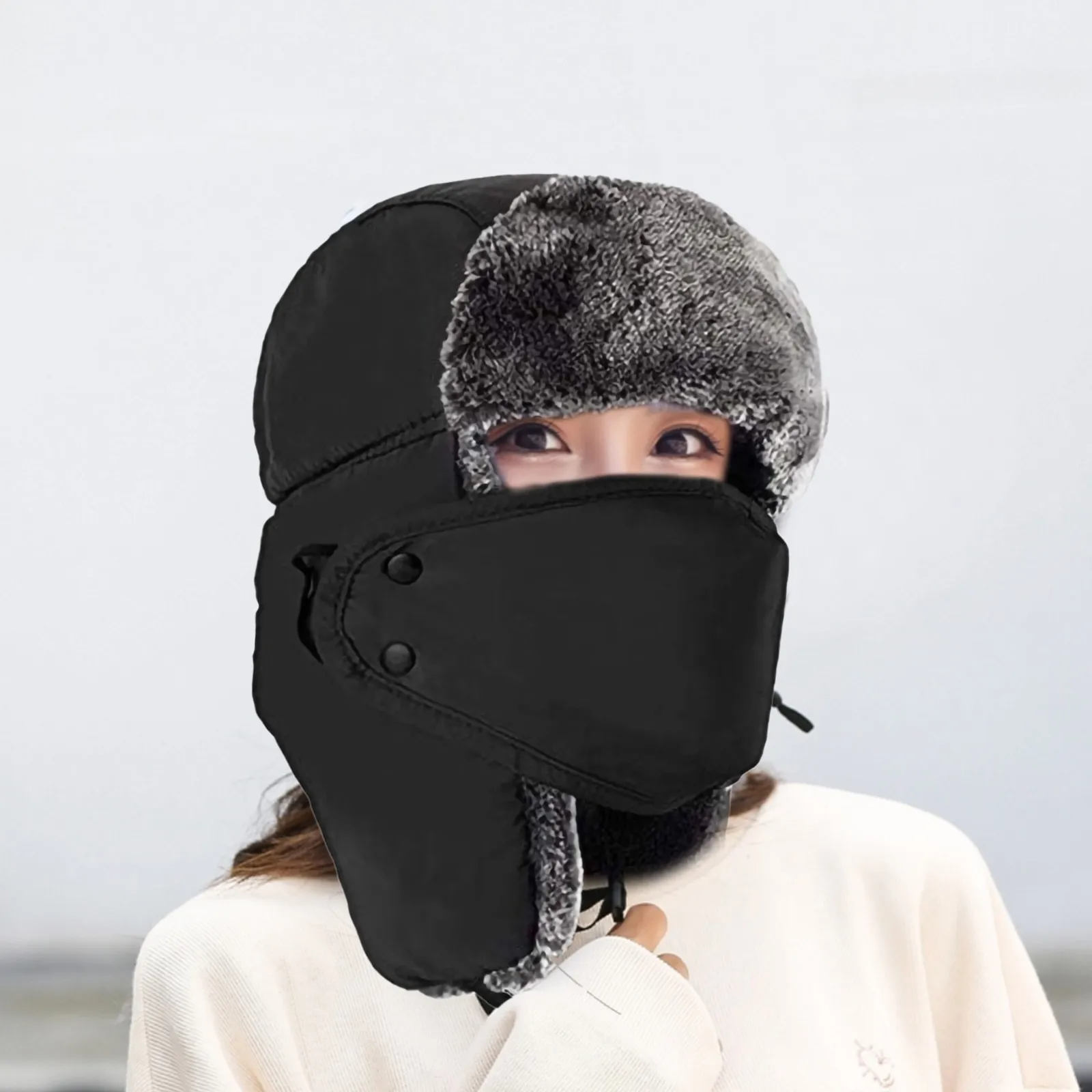가죽 겨울 트래퍼 모자 맞춤 여성용 플리스 안감 니트 모자 겨울 야외 방풍 및 보온 모자 지퍼 라인 장애물 코스