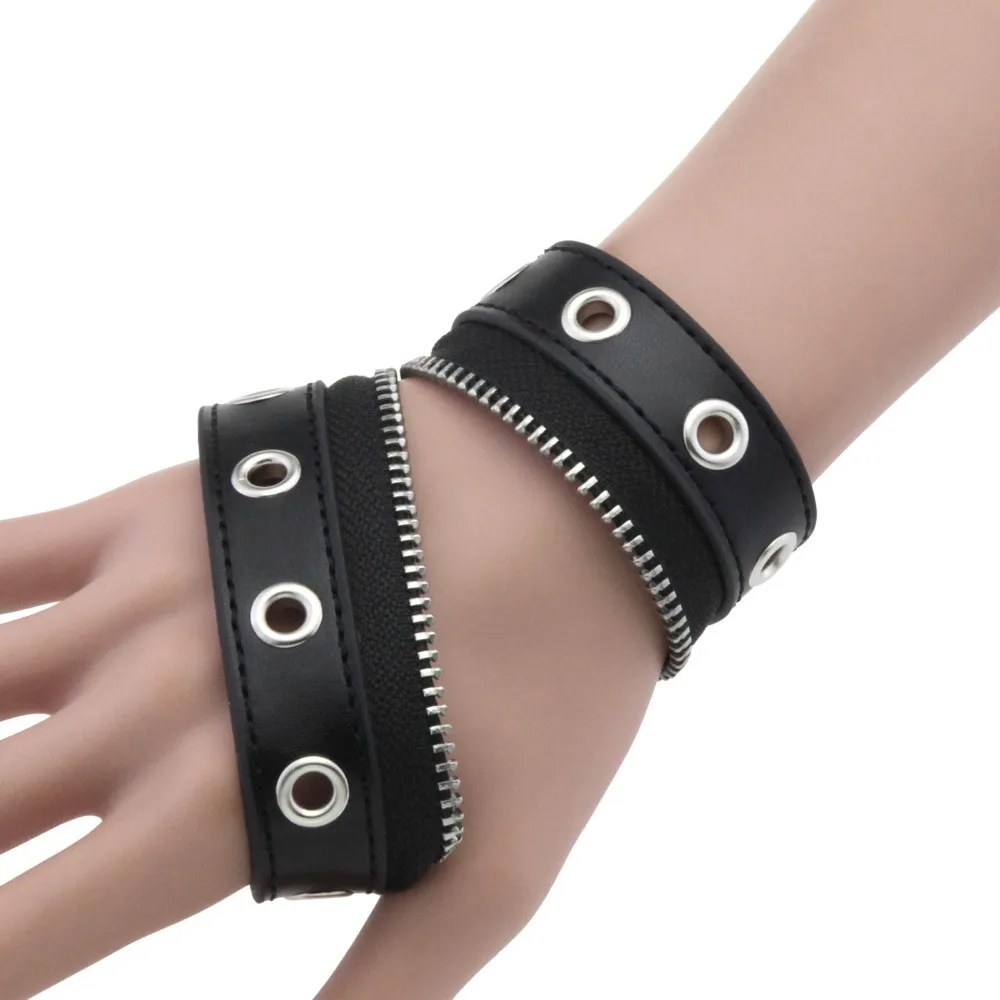 Fashion Vintage Punk Style Leather Bracelets Unisex Rivet Zipper Gothic Hip-Hop Rock Style Leather Bracelets Gifts