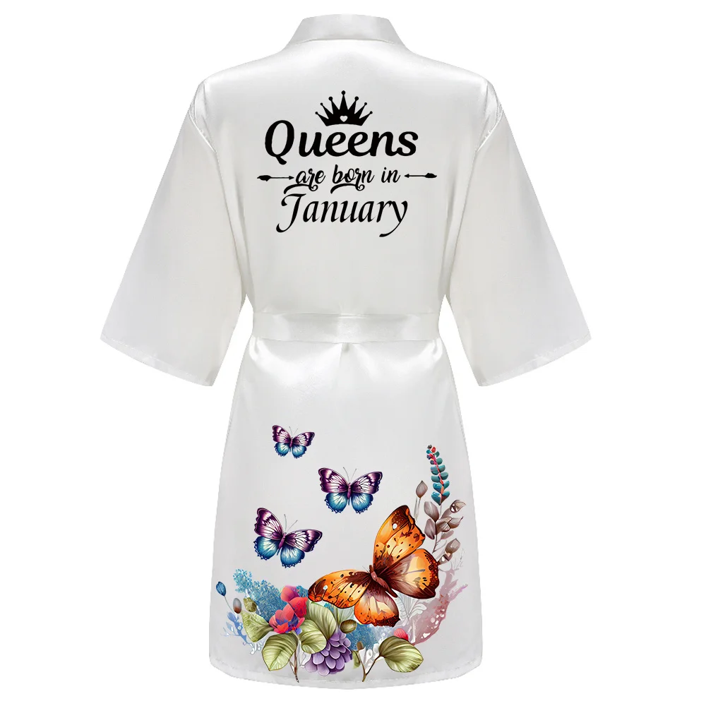 Birthday Robe With White Black Letters Gift Bathrobe Kimono Satin Robes Birthday PartyBK17U52