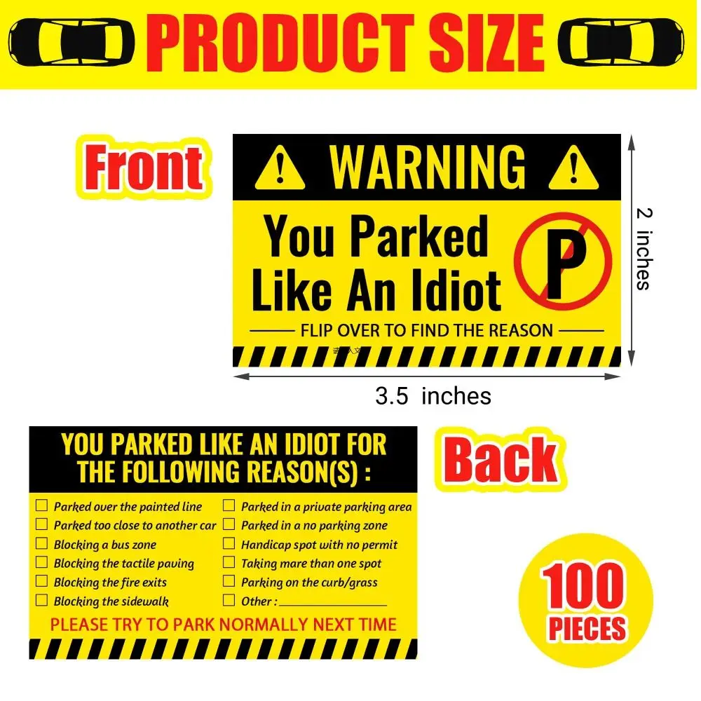 PETDCHEB 100 Pieces Bad Parking Cards - Yellow And Black - Cardboard - Style 1 - Parking Sticker - Windshield Message Card