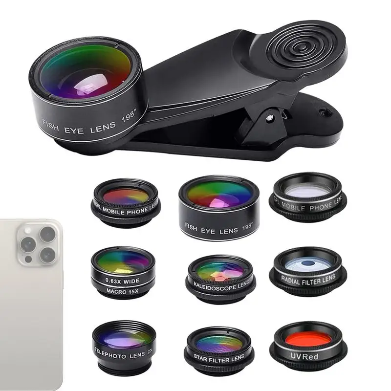 

Cell Phone Camera Lens Kit 10 In 1 Clip On Cell Phone Lens Kit Wide Angle 198 Fisheye Lens 20X And 15X Macro Telephoto Lens Clip