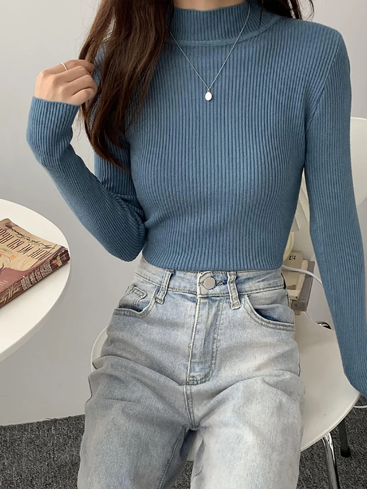 

Женская водолазка ITOOLIN с длинным рукавом, тонкий пуловер, однотонный вязаный свитер, топы, женские осенние джемперы