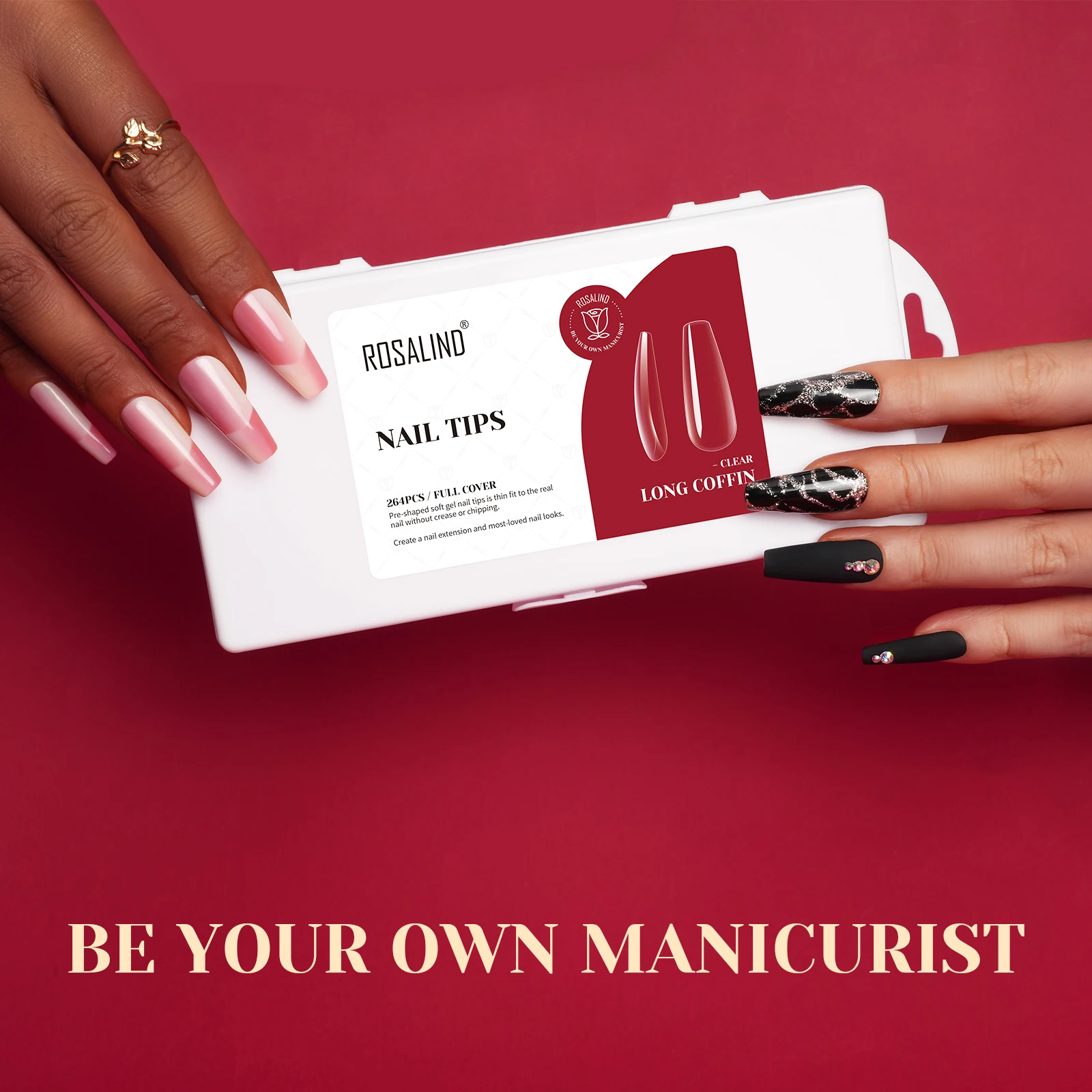 

ROSALIND 264pcs Fake Nails Clear/On Nails for Extension & Protection Nail Art Full Cover Create Pre-shaped Nail Extensions and e