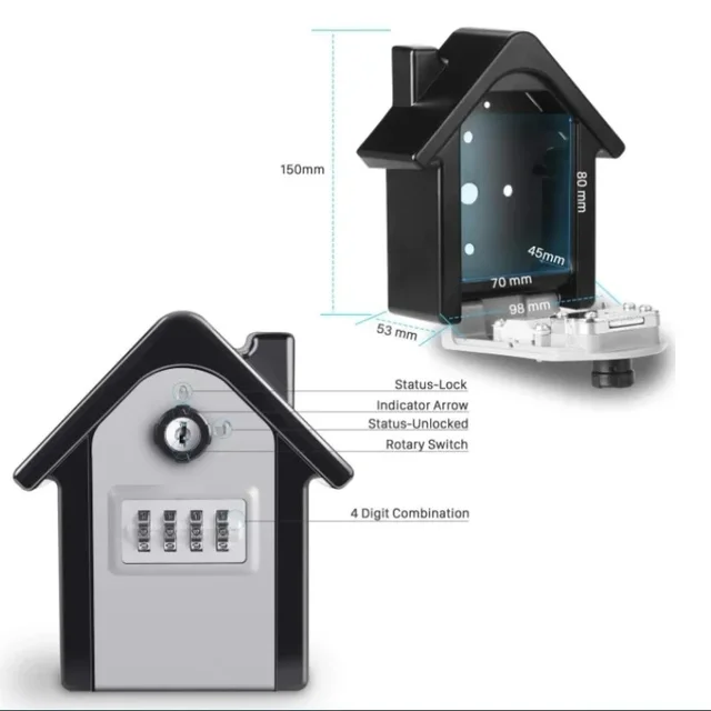 Alloy Wall Mounted Key Lock Box 4 Digit Combination Security Lock Large Space for Home Office Key Safe Secret Storage Box Organi 6