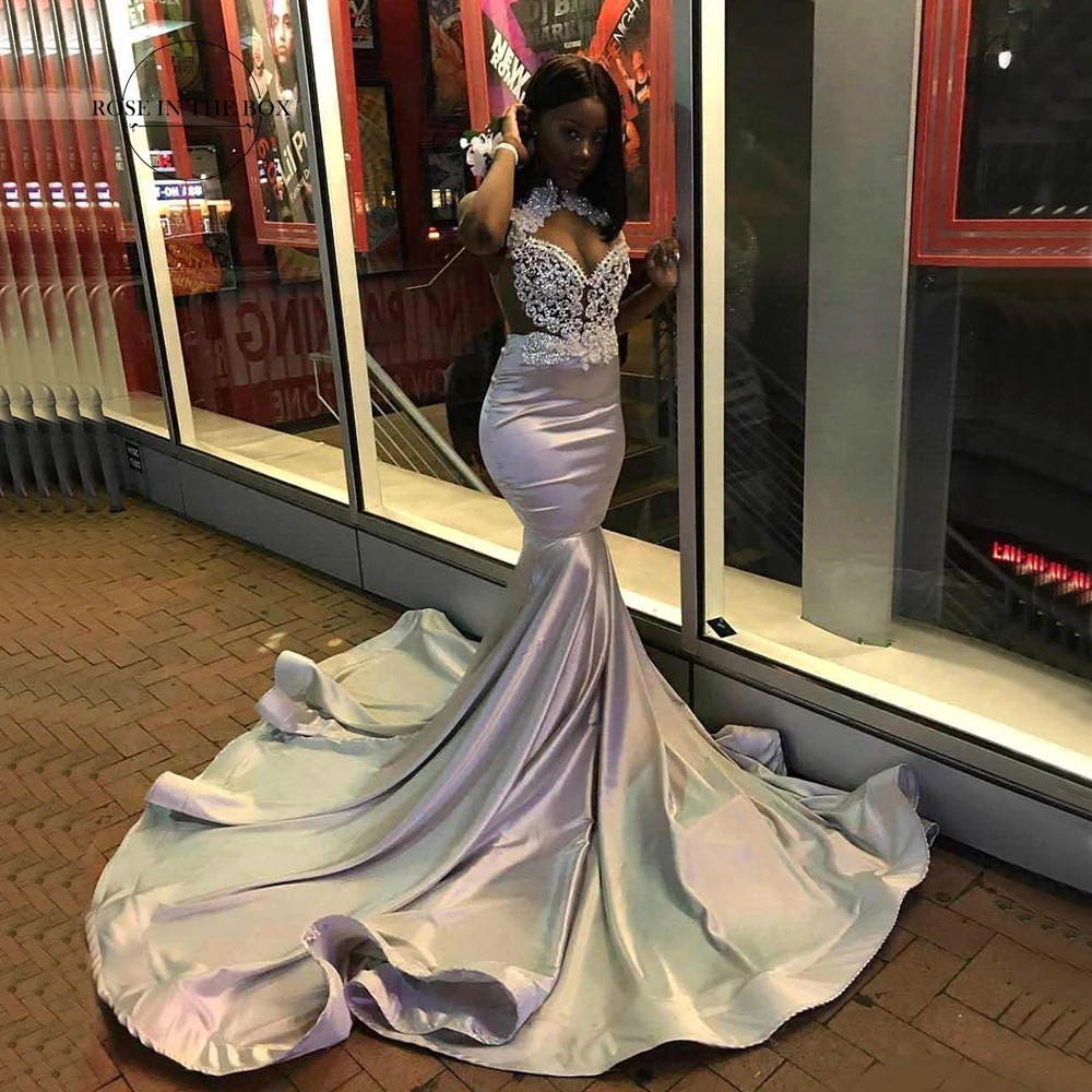 

African Black Girl Mermaid Evening Dresses 2022 Lace Applique Beaded Satin Formal Prom Gowns Vestidos De Fiesta Para Bodas