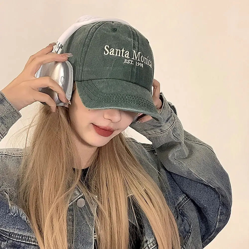 Vintage Letter Embroidered Baseball Cap Face Smaller Sun Protection Peaked Hat Sun Hat Couples