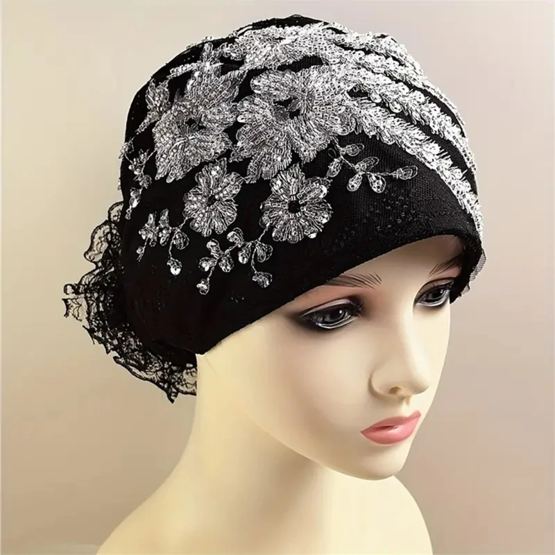 Fashion Women Headband Hat Pleated Turban Hat Beanie Hat For Ladies Retro Style Big Flowers Hat Baotou Cap Party Accessories 6